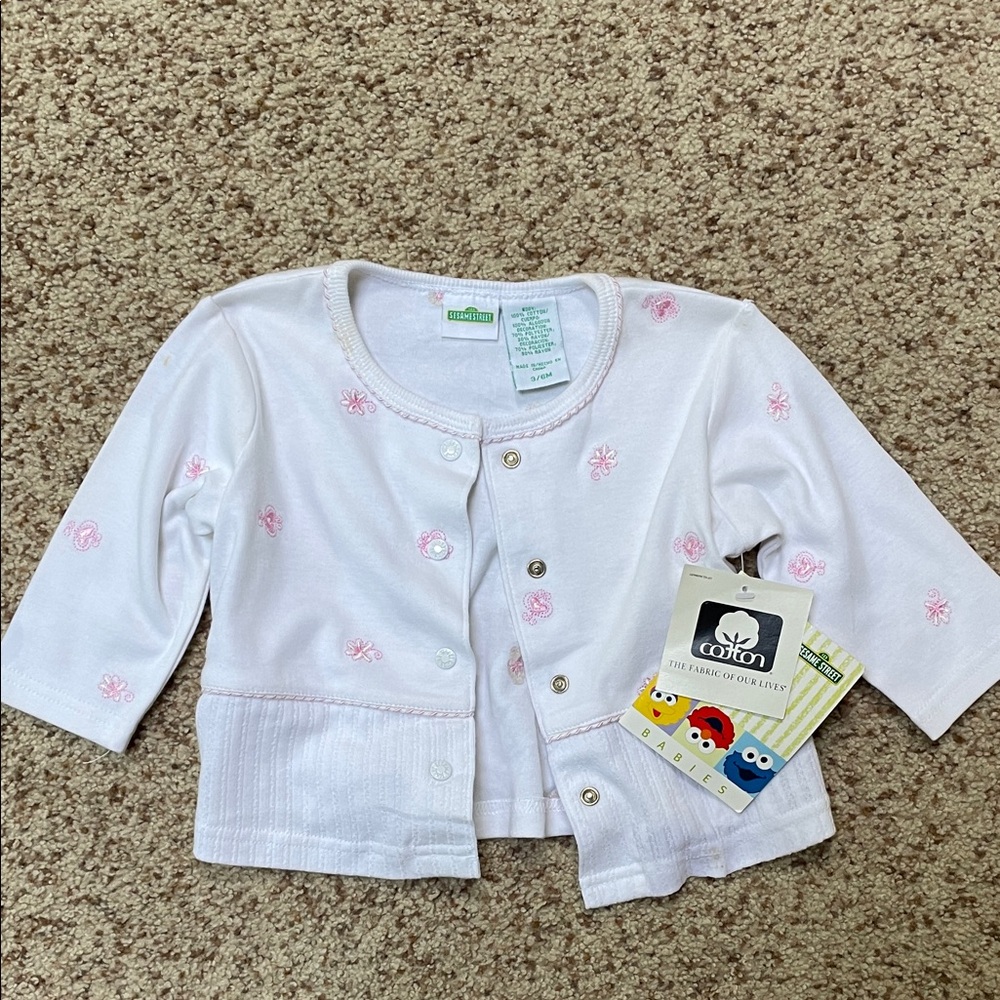 Sesame Street babies snap cardigan White Pink infant girls New peplum vintage